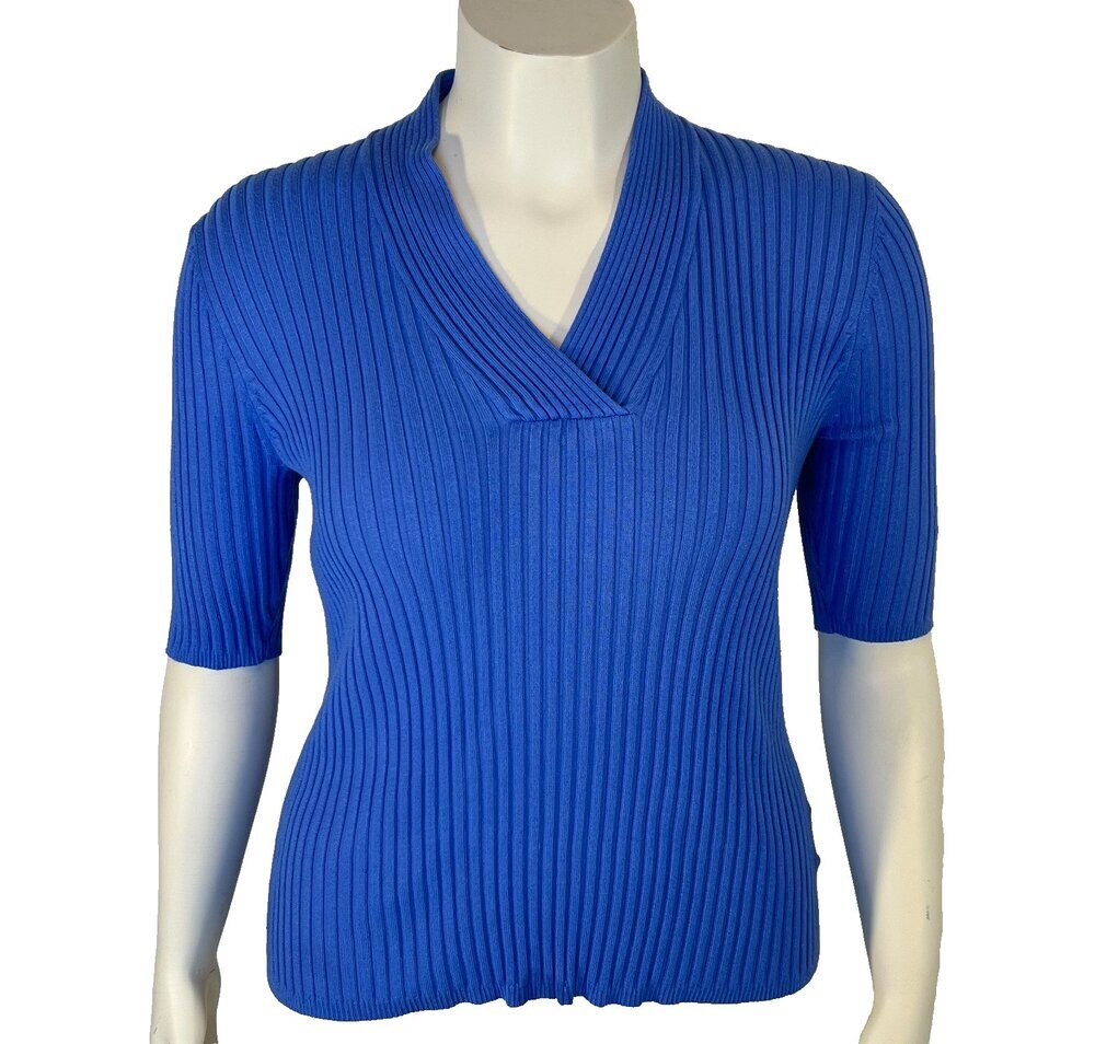 George Sweater Womens L Cornflower Blue Ribbed V-Neck Half Sleeve